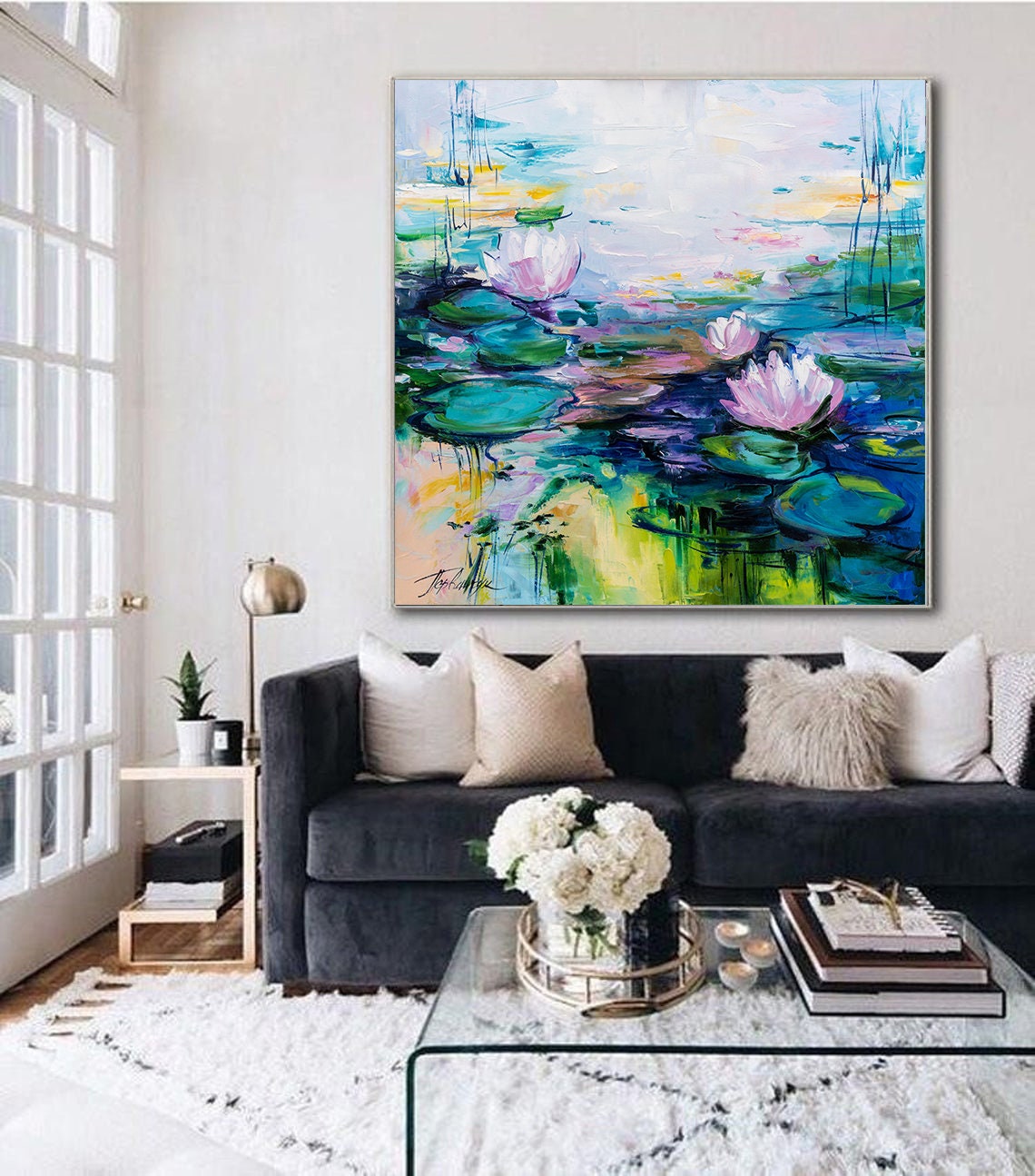 Claude Monet Art Print Canvas Lotus Flower Wall Art Water Lily Art ...