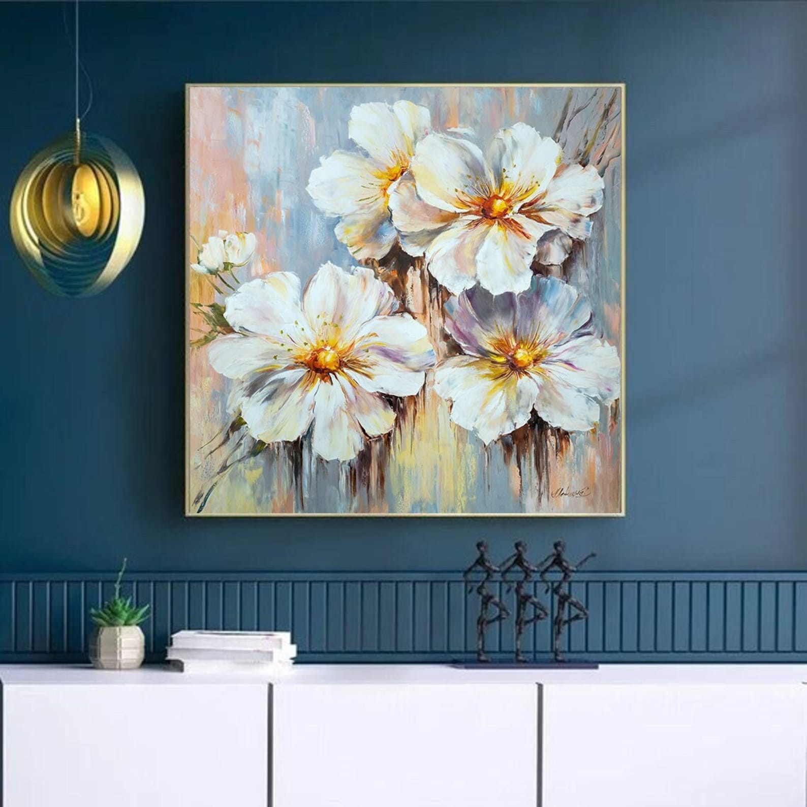 Floral Abstract Art Print White Floral Art Work Large Flower Prints