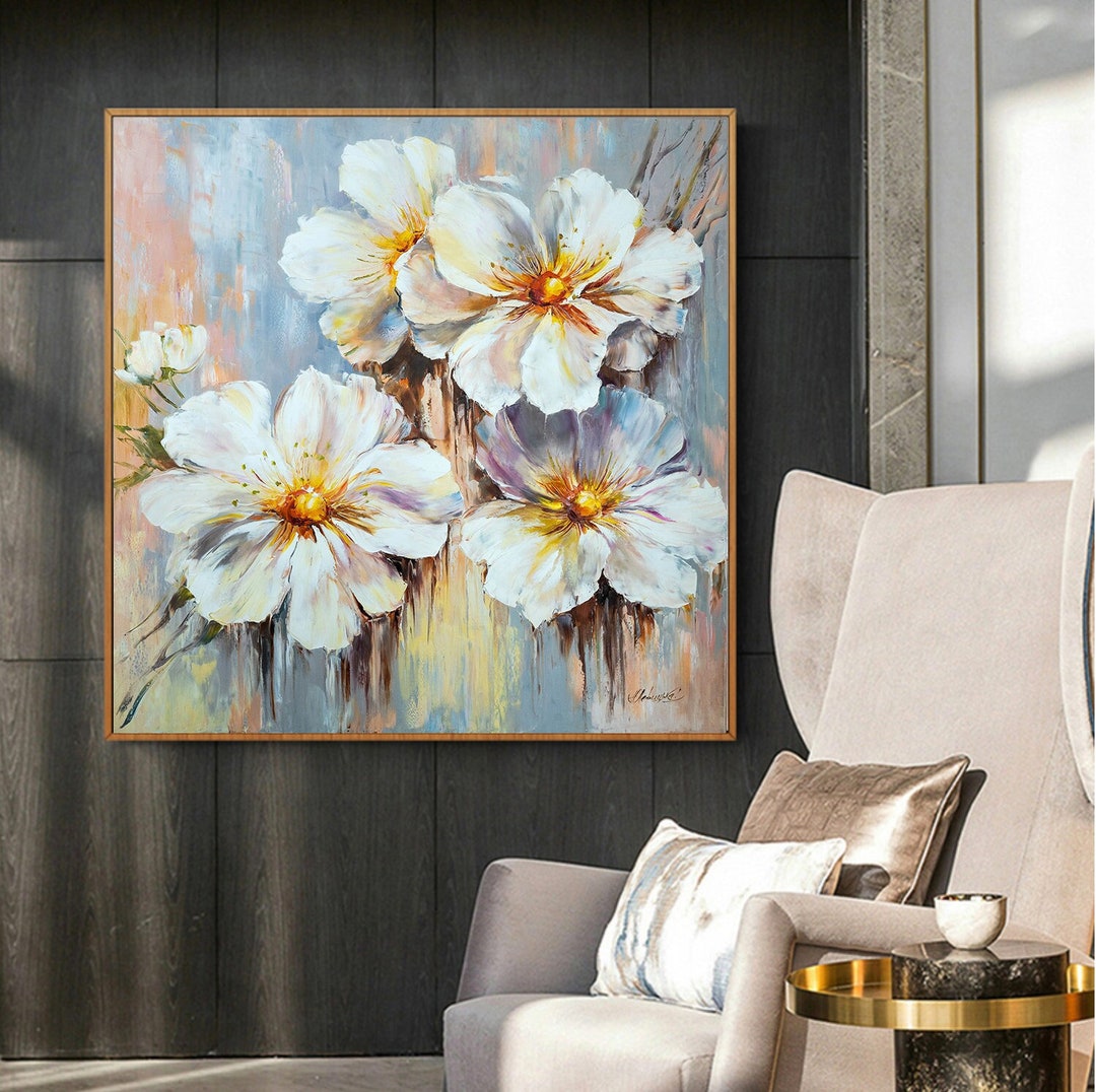 Floral Abstract Art Print White Floral Art Work Large Flower Prints ...