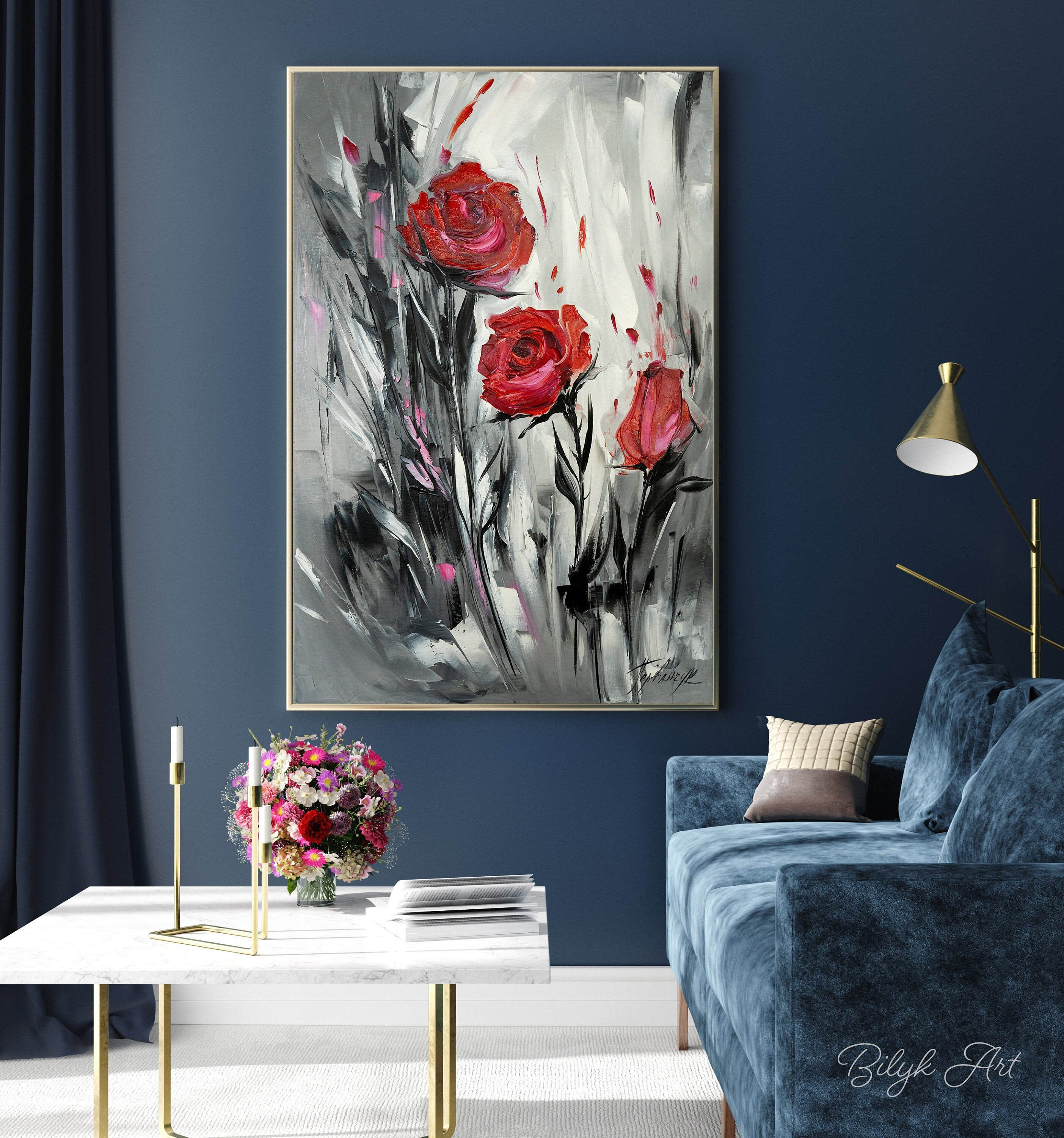 Red Roses Print Abstract Flower Art Prints Red Floral Wall Art Dark ...