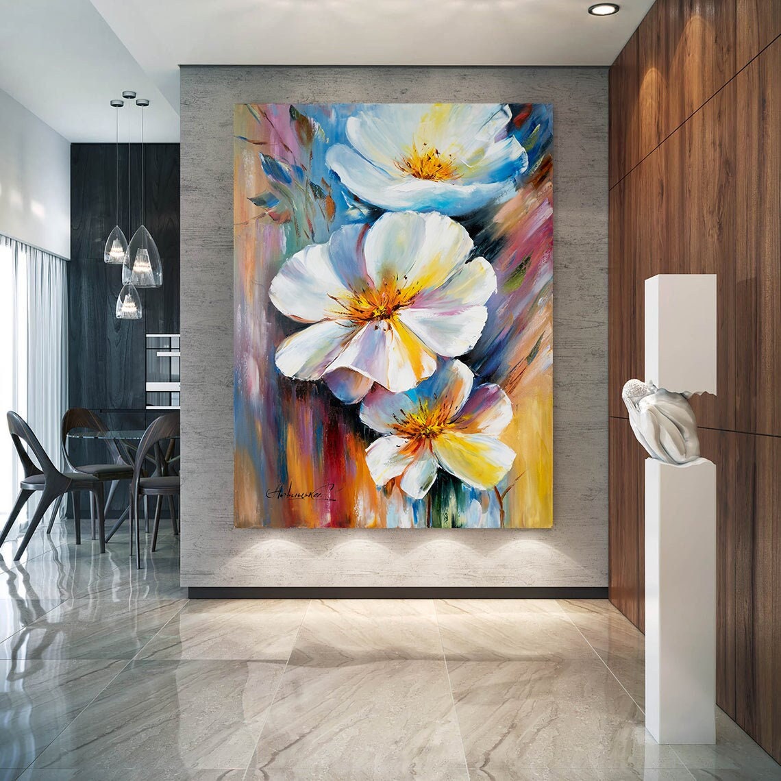 Large Flower Wall Art Abstract Print Floral Canvas Art Yellow ...