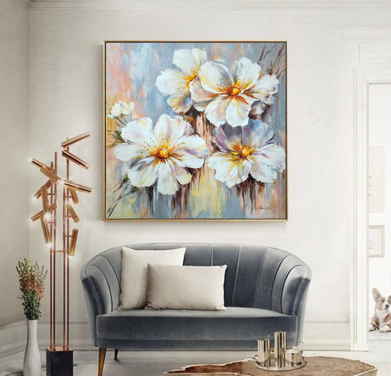 Floral Abstract Art Print White Floral Art Work Large Flower Prints