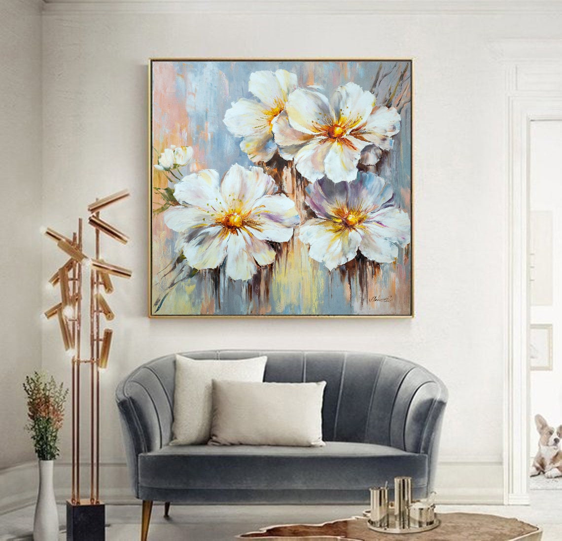 Floral Abstract Art Print White Floral Art Work Large Flower Prints ...