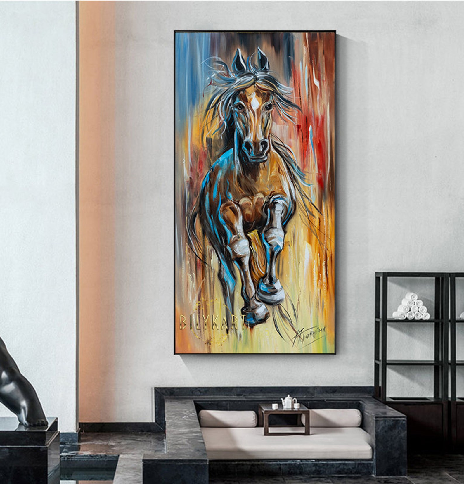 Large Running Horse Wall Art Print Brown Horse Canvas Art for Wall