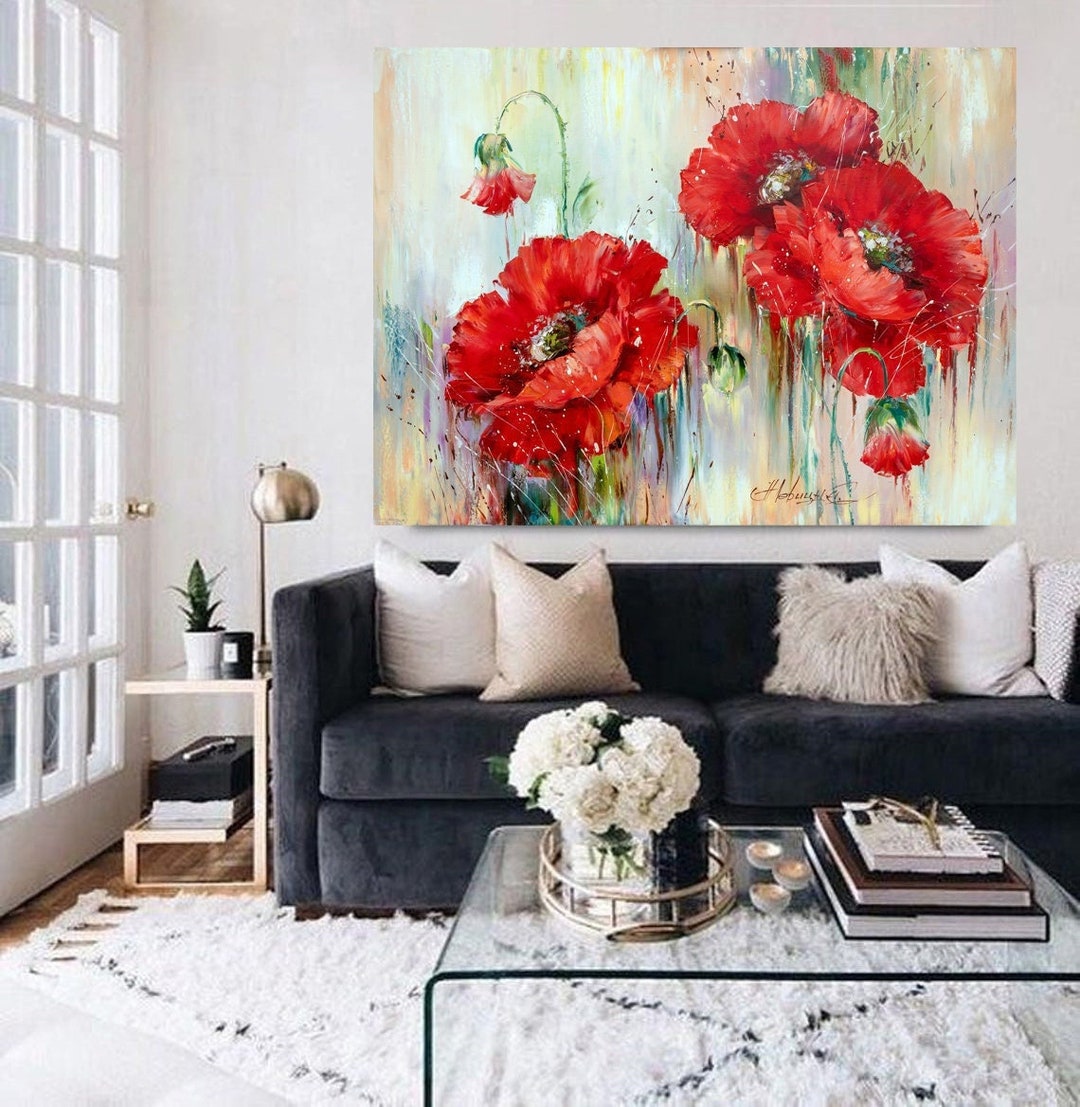 Poppies Art Print Red Flowers Wall Art Abstract Floral Art Print Canvas ...