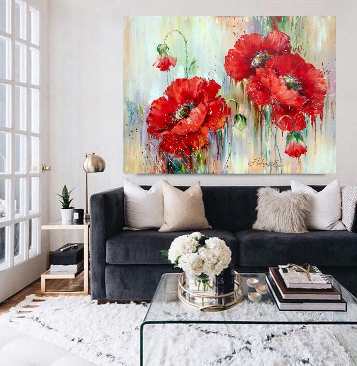 Poppies Art Print Red Flowers Wall Art Abstract Floral Art Print Canvas ...