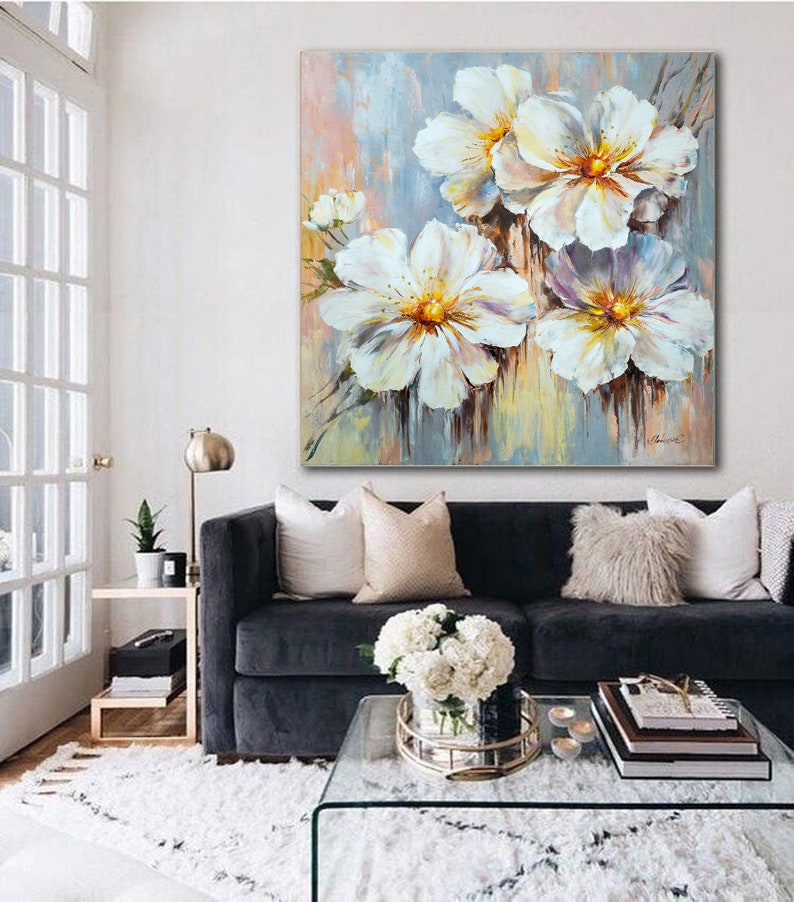 Floral Abstract Art Print White Floral Art Work Large Flower - Etsy