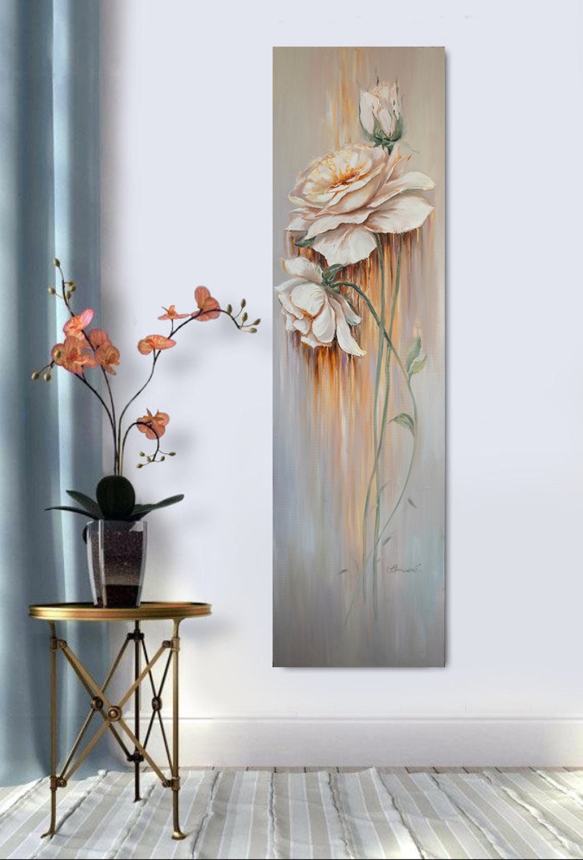 Long Vertical Art Print Rose Flower Wall Art Stairwell Wall Decor