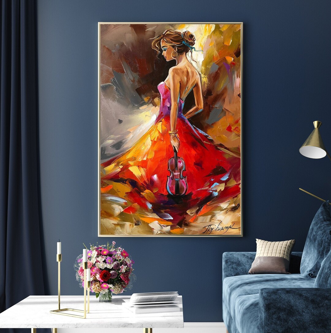 Girl in Red Print Abstract Woman Print Violin Art Print Figurative Art ...