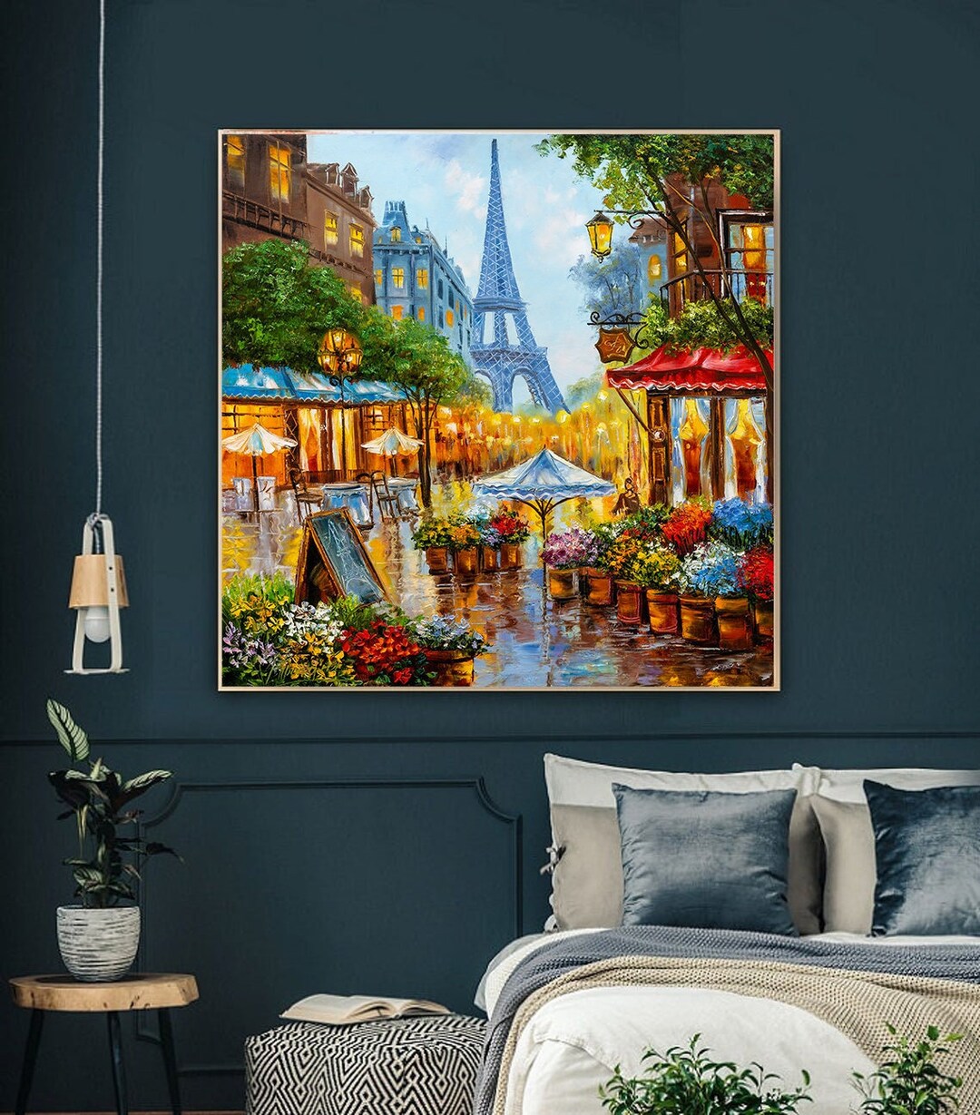 Large Paris Wall Art Eiffel Tower Print on Canvas Paris Cityscape