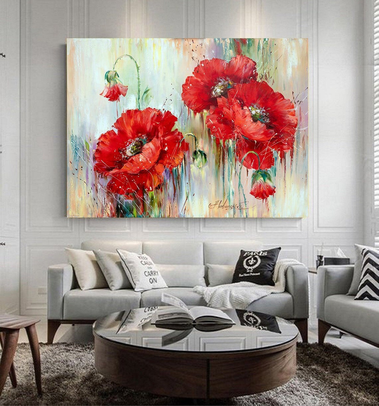 Poppies Art Print Red Flowers Wall Art Abstract Floral Art Print Canvas ...