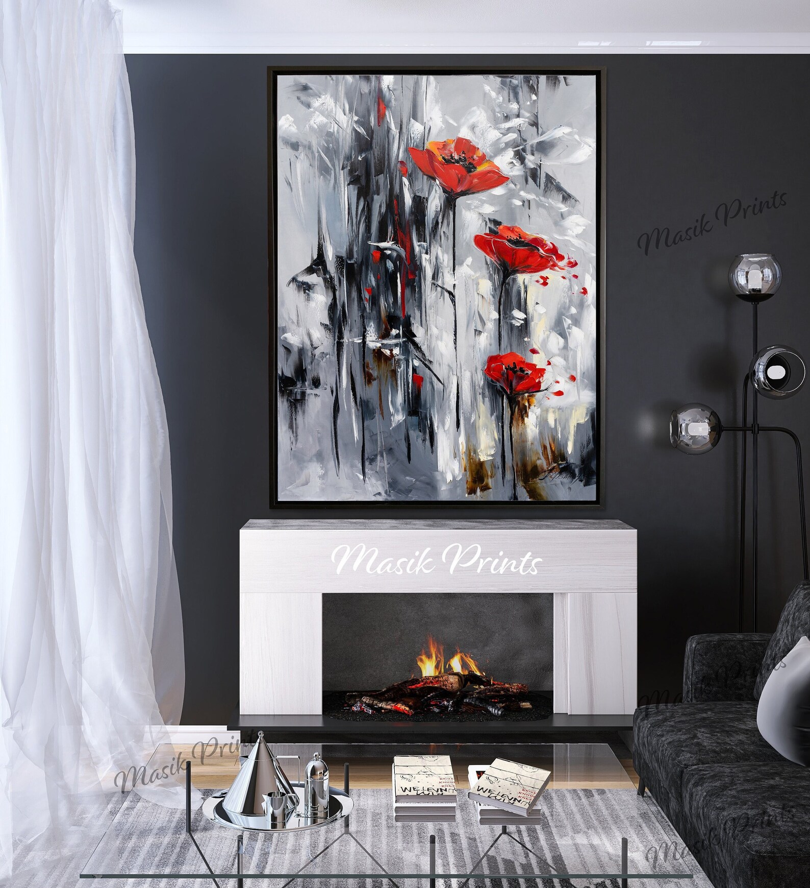 Large Flower Poppy Wall Art Abstract Print Floral Canvas Art Red Poppy ...