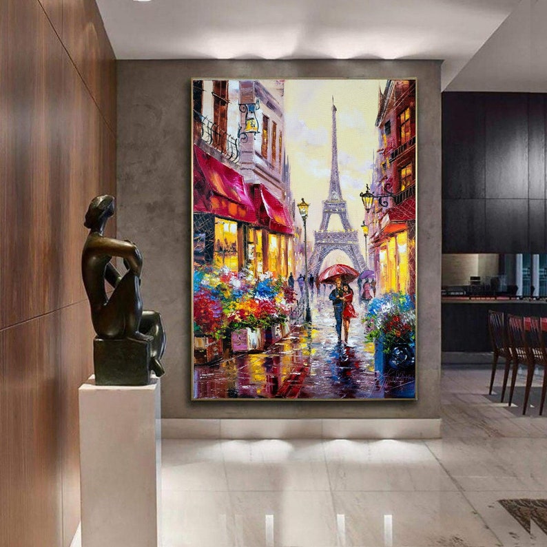Red Print Art Couple Home Decor Cityscape Digital Download Paris Wall Art France Artwork Romance Print Love Gift Eiffel Tower Poster