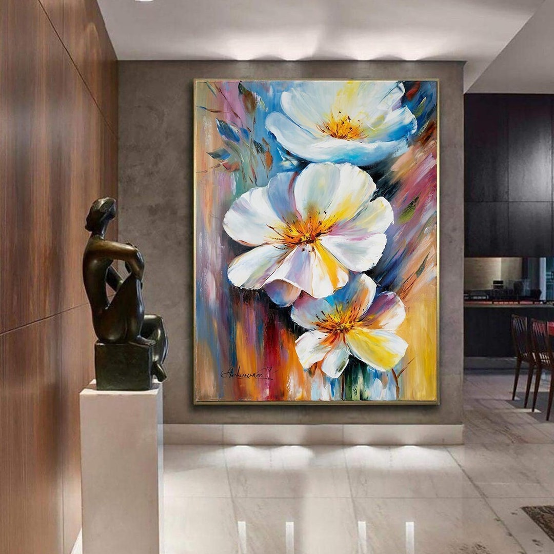 Large Flower Wall Art Abstract Print Floral Canvas Art Yellow ...