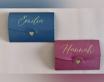 Personalisierte Umschläge mit Namen & Herz | Geschenkumschlag | Geschenkverpackung| Goldoptik | handgeschrieben | Handlettering