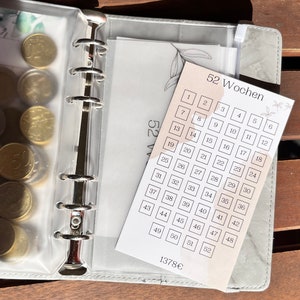 52 Week Challenge beige | Tracker | Save money | A6 envelope method