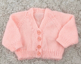 3-6 Months / Personalised Coral Handknitted Children’s Cardigan