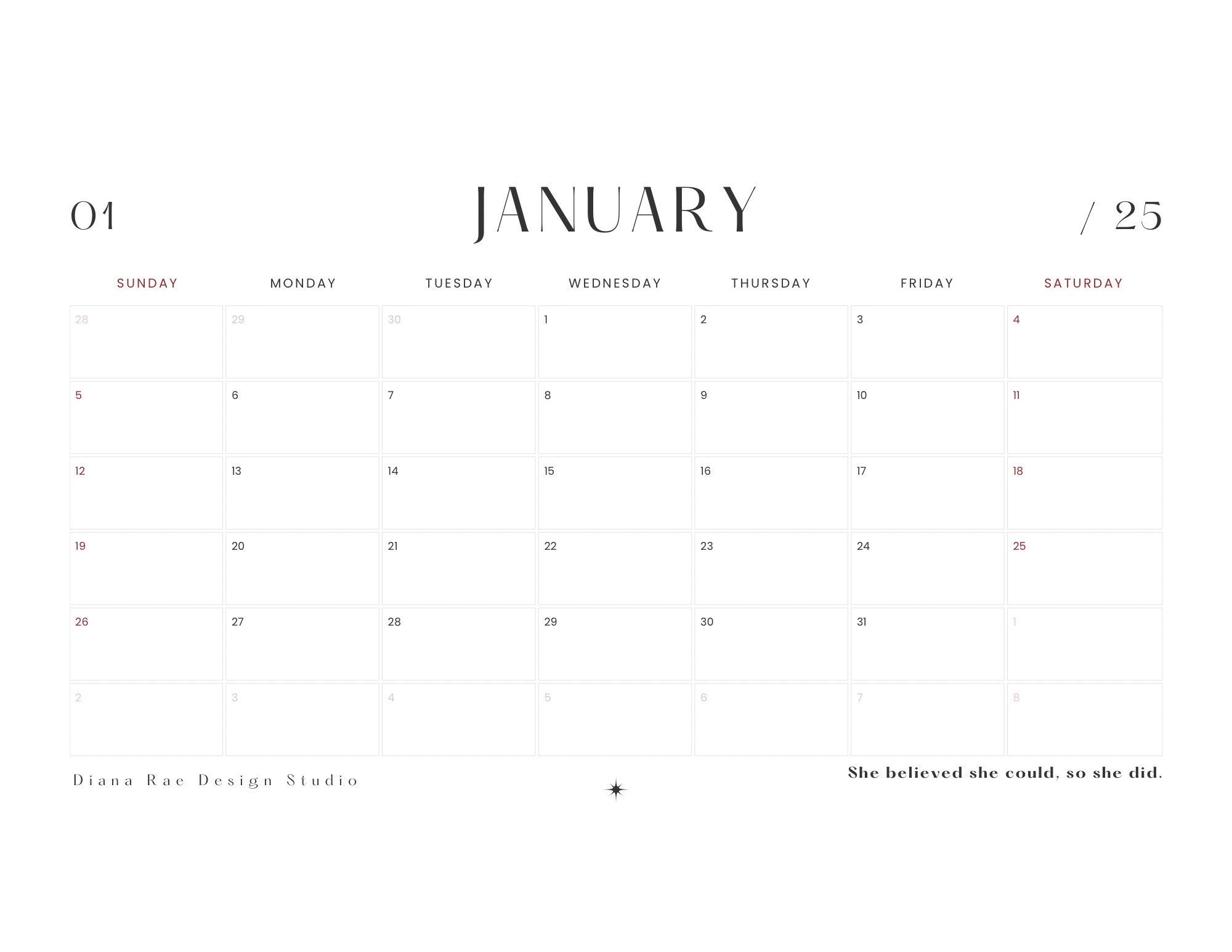 2025 Monthly Calendar, Gray and White Minimalist, Digital Download - Etsy
