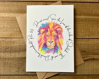 Lion of Judah Greeting Card | Revelation 5:5| Color Inside | White Card with Kraft Brown Envelope | FREE Shipping