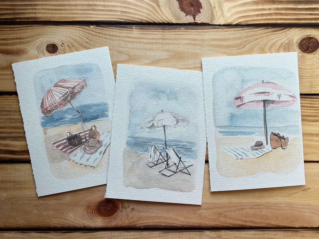 Watercolor Beach Cards | 5 X 7 | Blank Inside | Set of 3, 6, or 12 - Etsy