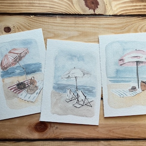 Watercolor Beach Cards | 5 x 7 | Blank Inside | Set of 3, 6, or 12