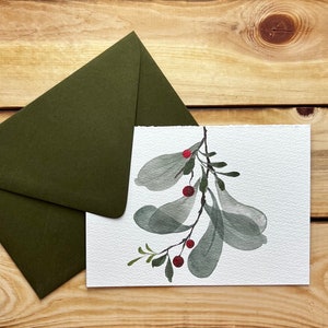 Hand-Painted Watercolor Holly Christian Christmas Card with Isaiah 9:6 Scripture