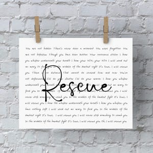 Rescue by Lauren Daigle ~ Full Worship Lyrics ~ Printable Art ~ 8 x 10 ~ Digital Download