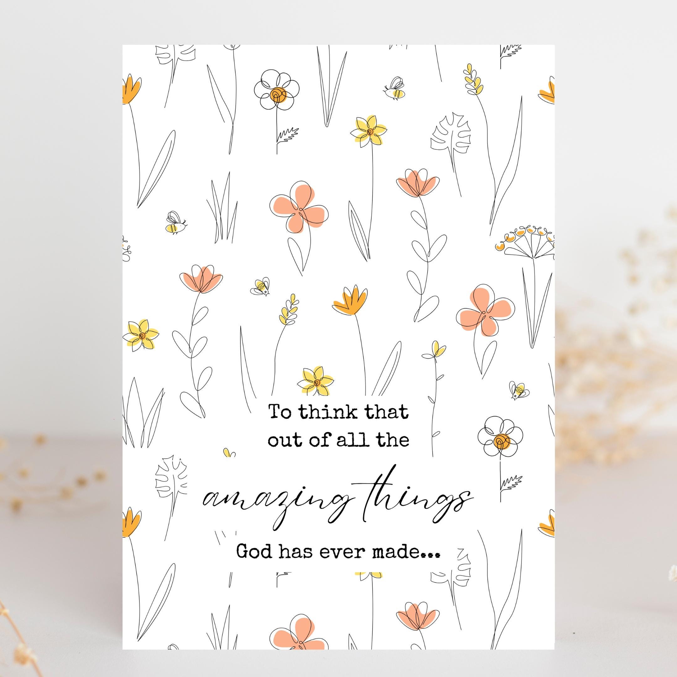 Birthday Greeting Card | Scripture Inside | 5 x 7 | Extra Heavy Cardstock with a Sunflower Yellow Envelope | Christian Birthday