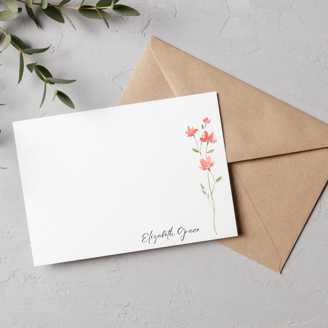 Watercolor Wildflowers Note Cards: Personalized Stationery Set - Etsy