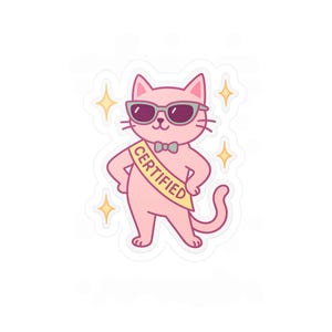 Pegatina de gato certificada, vinilo de gato gracioso y adorable, regalo de estética pastel para diario, portátil o botella de agua.
