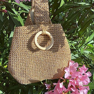 Crochet Japanese knot bag, Elegant raffia crochet wristlet purse, Stylish knot handbag for daily wear, thoughtful Gift for women
