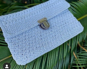 Light blue clutch Envelope handbag Crochet clutch bag Small summer purse for women