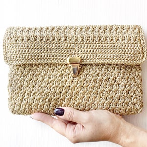 Gold evening clutch Bridal bag for wedding day Handmade crochet golden purse