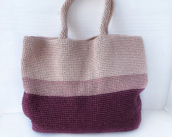 Striped crochet bag Tri color tote Ombre tote bag