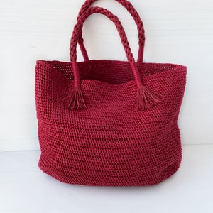 Bolso de rafia rojo Bolso tote de crochet Bolso hecho a mano