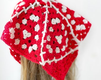 Red mushroom crochet bandana Cottage core hair scarf Toadstool headband Cottagecore kerchief