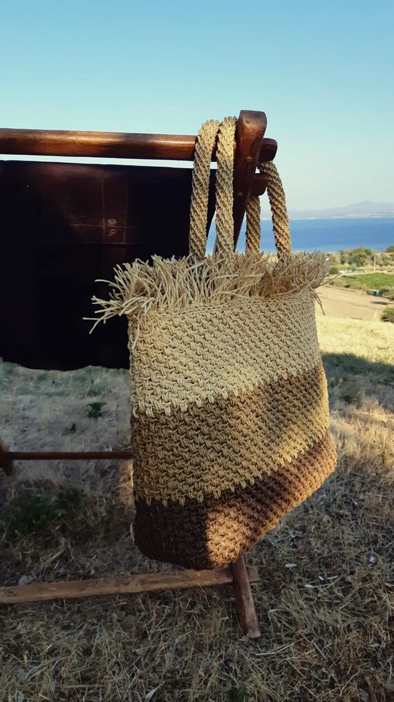 Paper Rope Straw Bag Brown Raffia Bag With Fringe Ready for Etsy