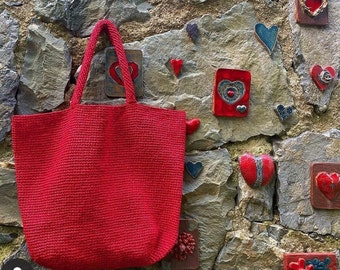 Rote Basttasche Große gehäkelte Tasche Sommergeschenk für Frau, Tochter, Schwester