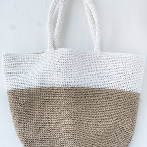 Color block tote Raffia bag for women White and straw purse for summer, beach, shopping white and straw