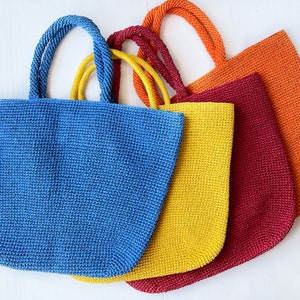 Bright colored tote bag Crochet shopper Raffia market tote handbag image 3