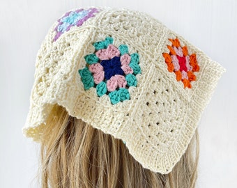 Crochet granny square bandana Triangle headband Hair kerchief Summer head scarf gift for women