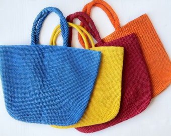 Colorful raffia bag Crochet beach bag Tote shoulder bag for summer