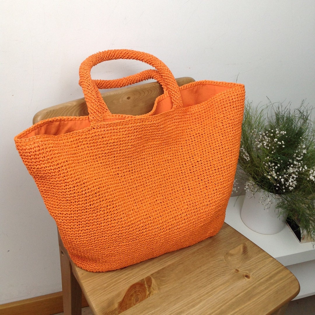 Orange Raffıa Tote Bag Crochet Beach Bag - Etsy