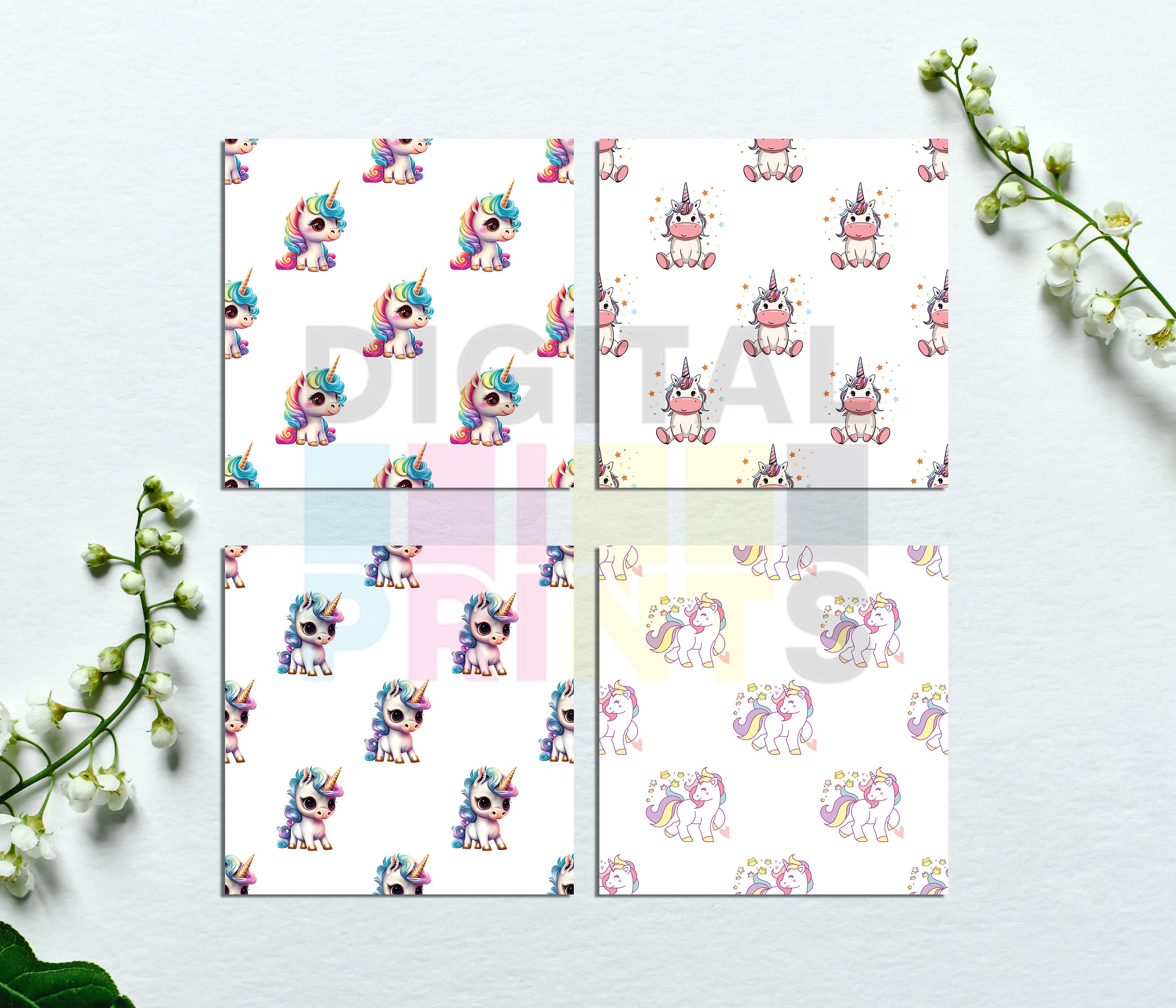 Cute Baby Unicorn Digital Paper Pack Unicorn Pattern - Etsy