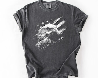 Vintage Eagle Graphic Tee, Distressed American Flag Shirt