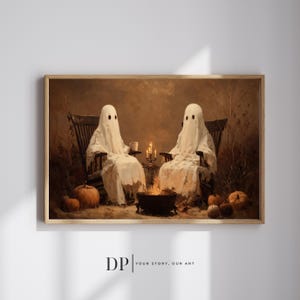 Spooky Ghost Wall Art Print, Halloween Vintage Art, Gothic Home Decor, Haunted Artwork for Wall