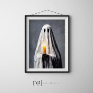 Ghost Wall Art, Candlelight Ghost Painting, Spooky Halloween Decor, Gothic Haunted House Artwork
