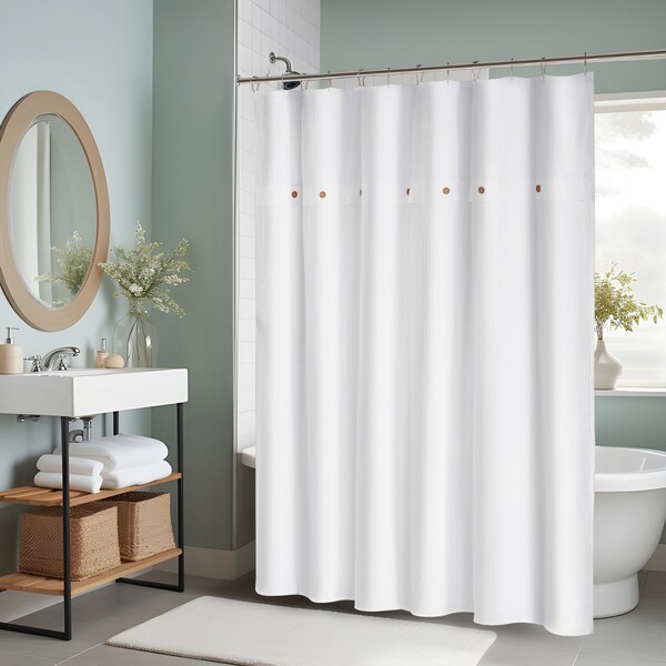 Solid White Waffle Long Shower Curtain Cotton Waterproof Bathroom Curtain Panel 72 x 72 Inches Maximalist Farmhouse Bathroom Decor