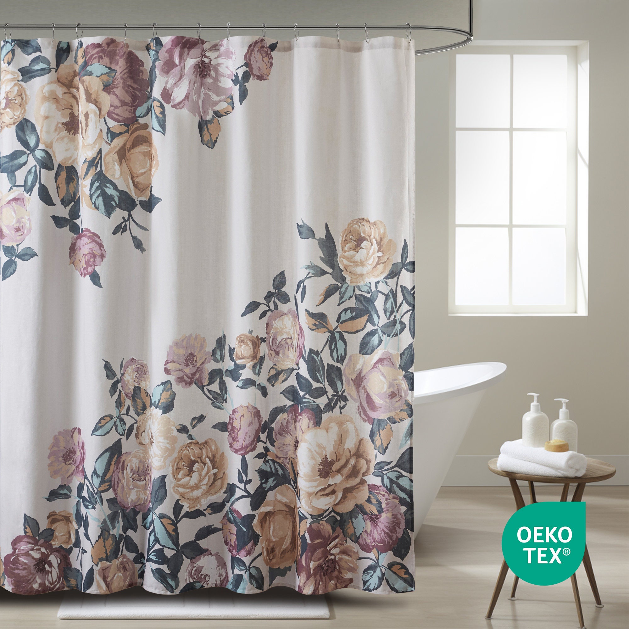 100 Cotton Vintage Floral Shower Curtain Botanical Bathroom Curtain