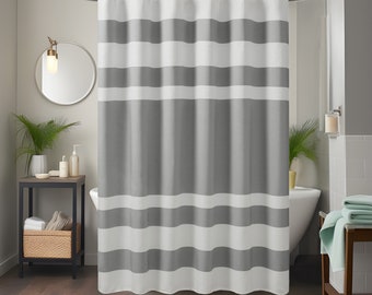 Water Resistent Fabric Shower Curtain 72 x 84“ Modern Grey and White Bathroom Panel